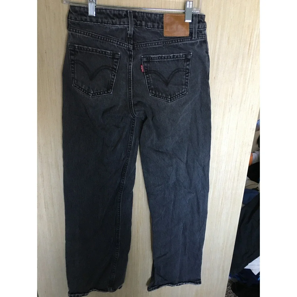 Levis Premium Low Loose Jeans Washed Black Wide Leg Denim